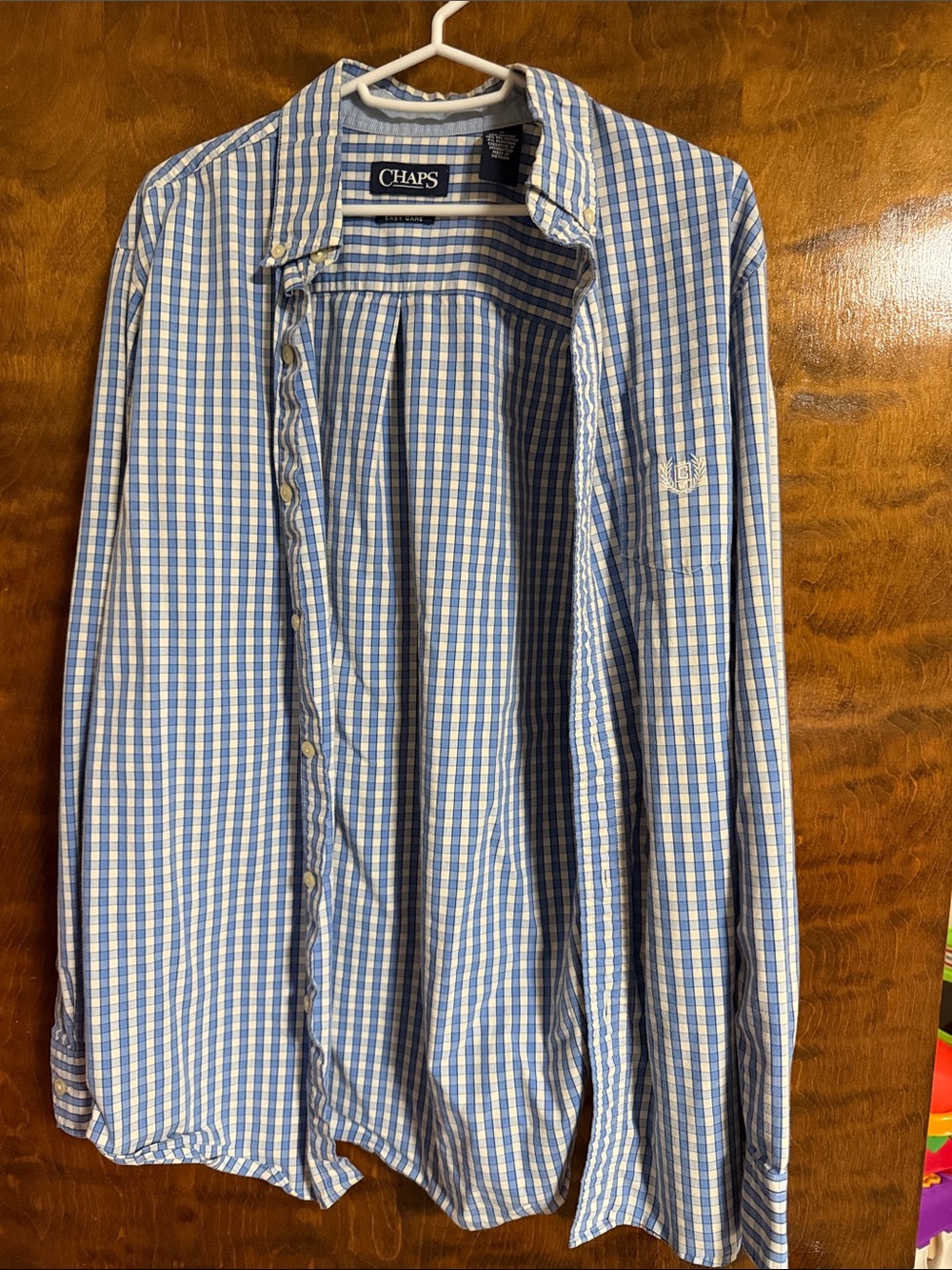 Chaps Light Blue & White Gingham Button-Down Shirt